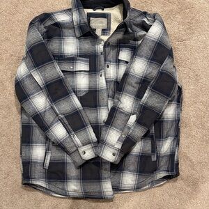 Falls Creek Navy and Gray Plaid Sherpa-Lined Shacket